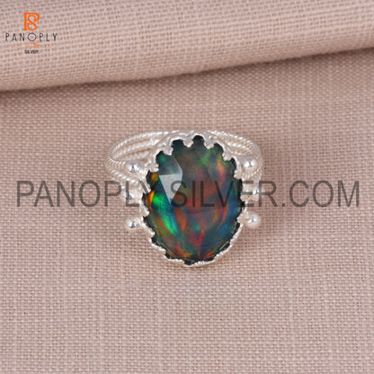 925 Silver Red Green Gems Jewelry For Women Aurora Opal Ring