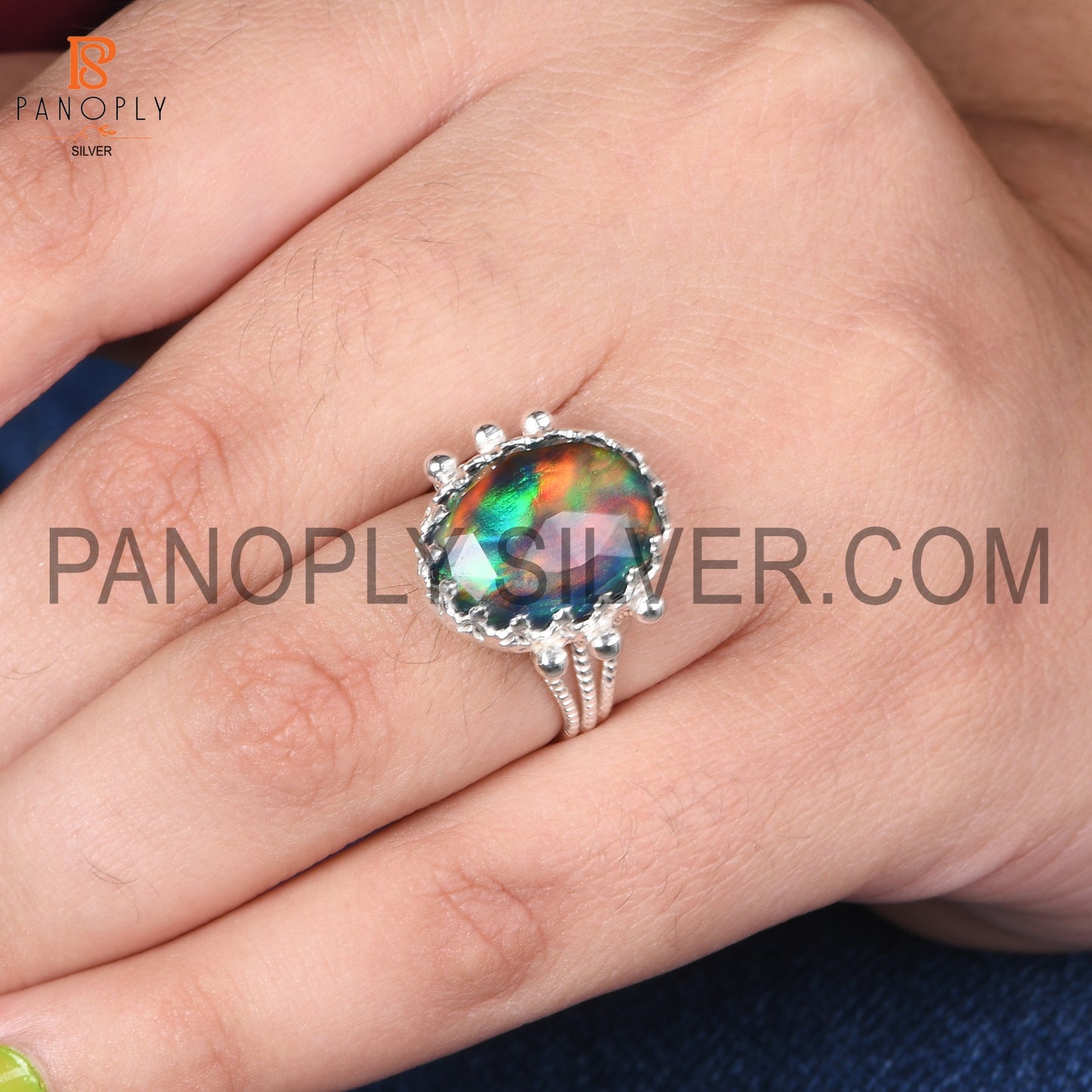 925 Silver Red Green Gems Jewelry For Women Aurora Opal Ring