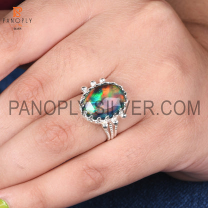 925 Silver Red Green Gems Jewelry For Women Aurora Opal Ring