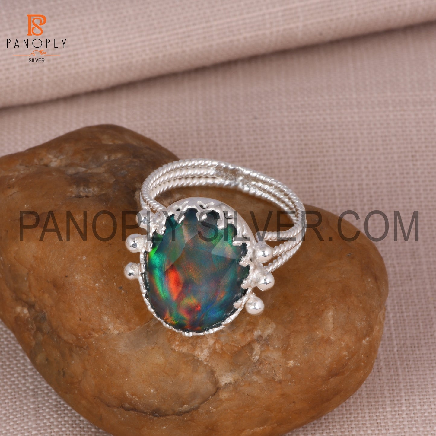 925 Silver Red Green Gems Jewelry For Women Aurora Opal Ring