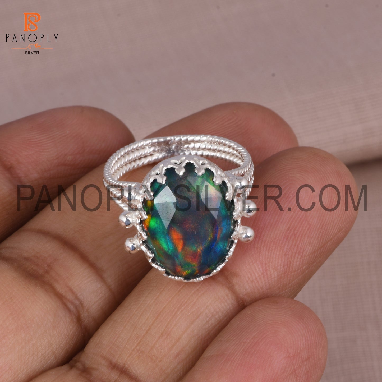 925 Silver Red Green Gems Jewelry For Women Aurora Opal Ring