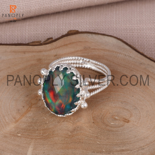925 Silver Red Green Gems Jewelry For Women Aurora Opal Ring