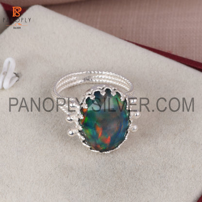 925 Silver Red Green Gems Jewelry For Women Aurora Opal Ring