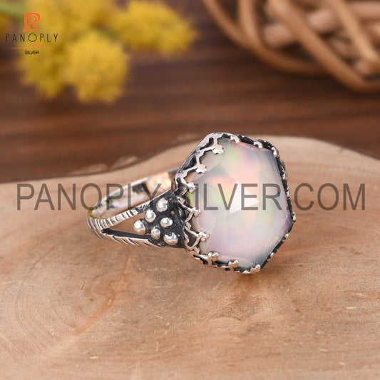 Split Band Aurora Opal White Gemstone Ring For Female