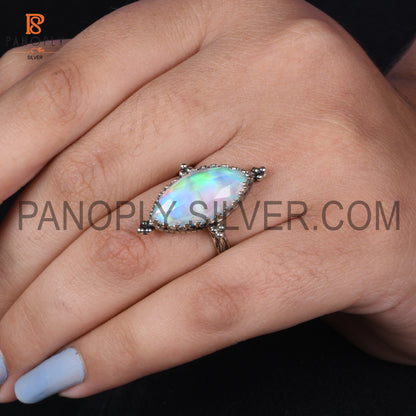 925 Silver Opal White Doublet Gems Marquise Shape Rings