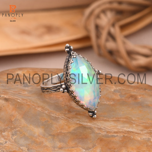 925 Silver Opal White Doublet Gems Marquise Shape Rings