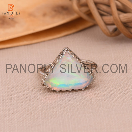 925 Silver Aurora Opal White Doublet Gems Triangle Fancy Rings