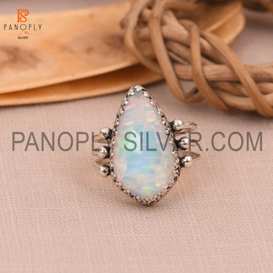 Triple Band 925 Silver Aurora Opal White Doublet Gems Rings