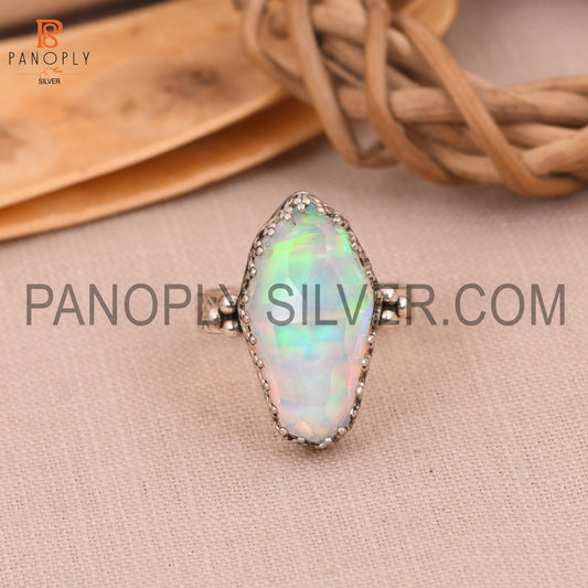 Textured Dome Band 925 Silver Aurora Opal White Doublet Gem Rings