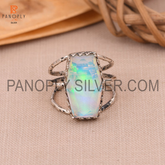 Triple Split Band 925 Silver Aurora Opal White Doublet Gem Rings