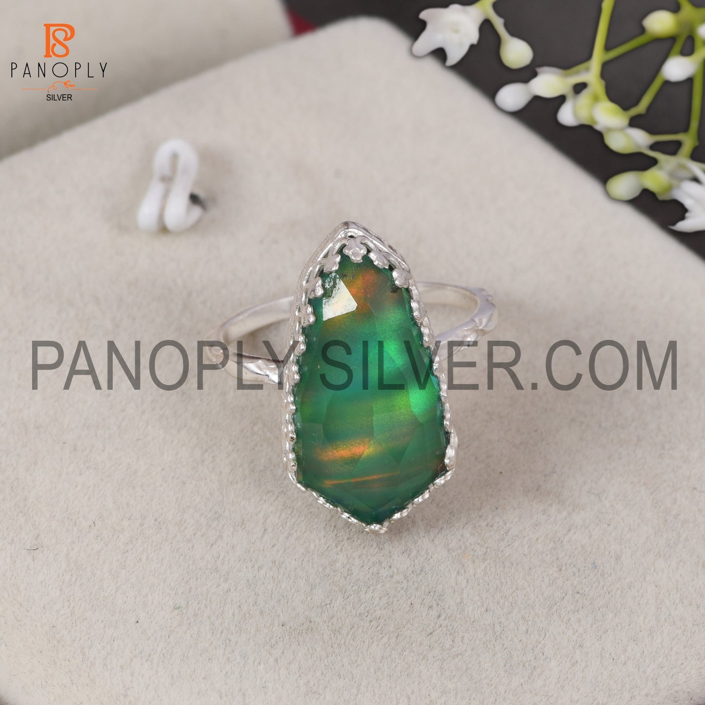925 Silver Green Gems Jewelry For Girls Aurora Opal Ring