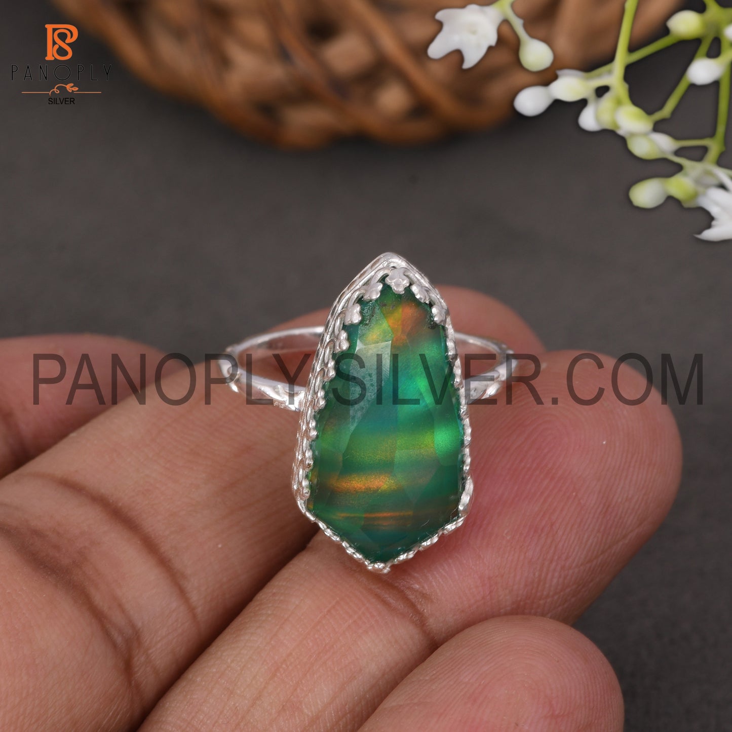 925 Silver Green Gems Jewelry For Girls Aurora Opal Ring
