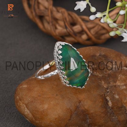 925 Silver Green Gems Jewelry For Girls Aurora Opal Ring