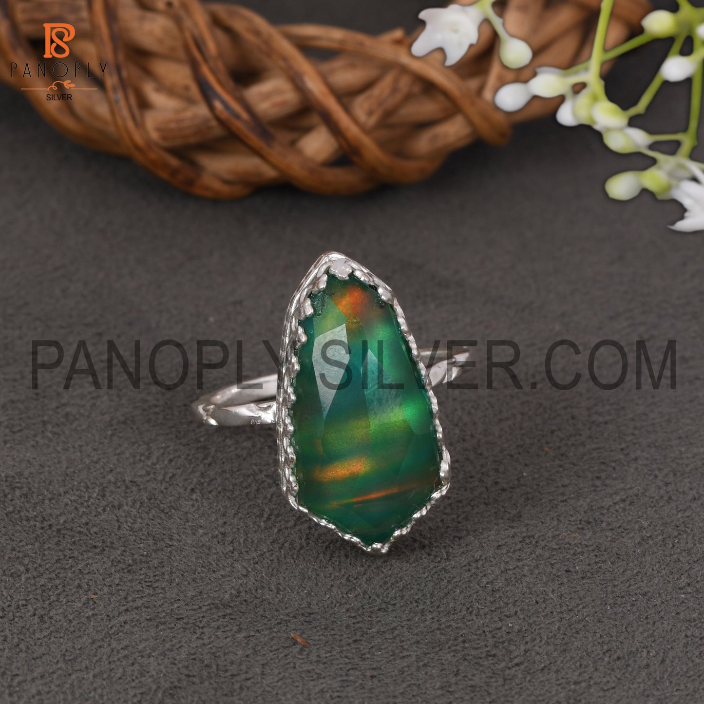 925 Silver Green Gems Jewelry For Girls Aurora Opal Ring