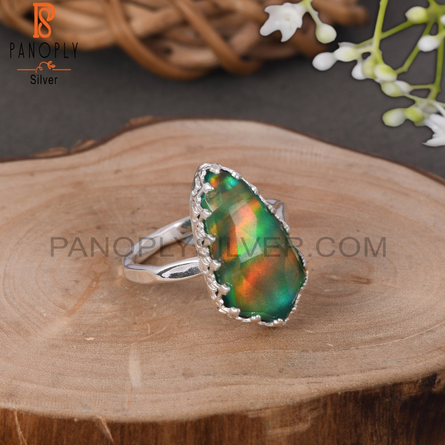 Aurora Opal Green 925 Sterling Silver Rings