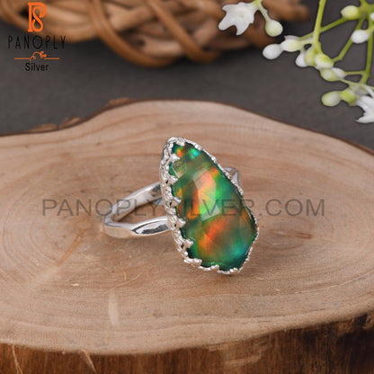 Aurora Opal Green 925 Sterling Silver Rings