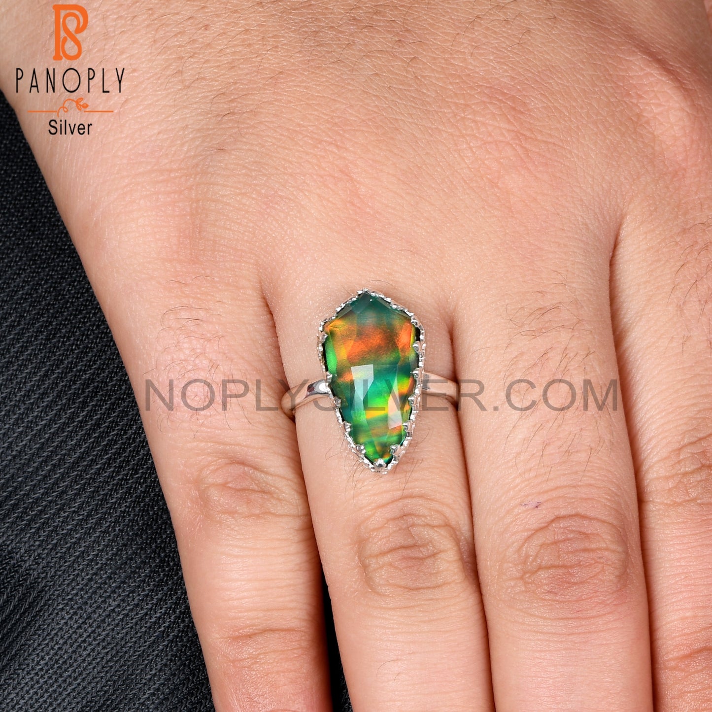 Aurora Opal Green 925 Sterling Silver Rings