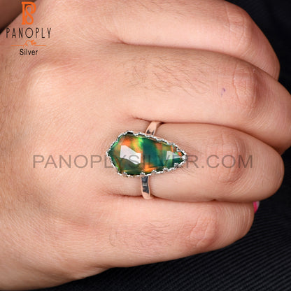 Aurora Opal Green 925 Sterling Silver Rings