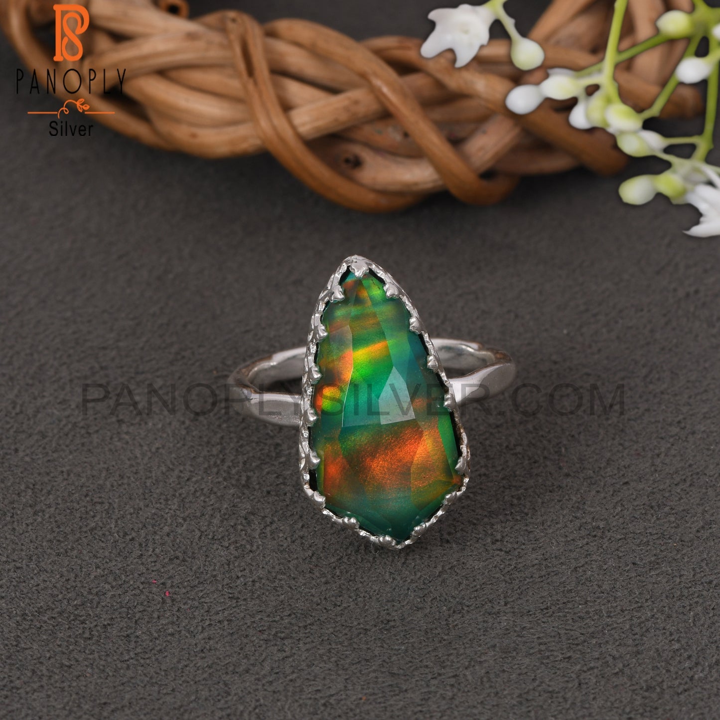 Aurora Opal Green 925 Sterling Silver Rings