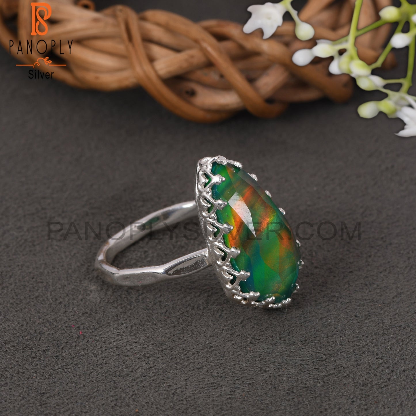 Aurora Opal Green 925 Sterling Silver Rings