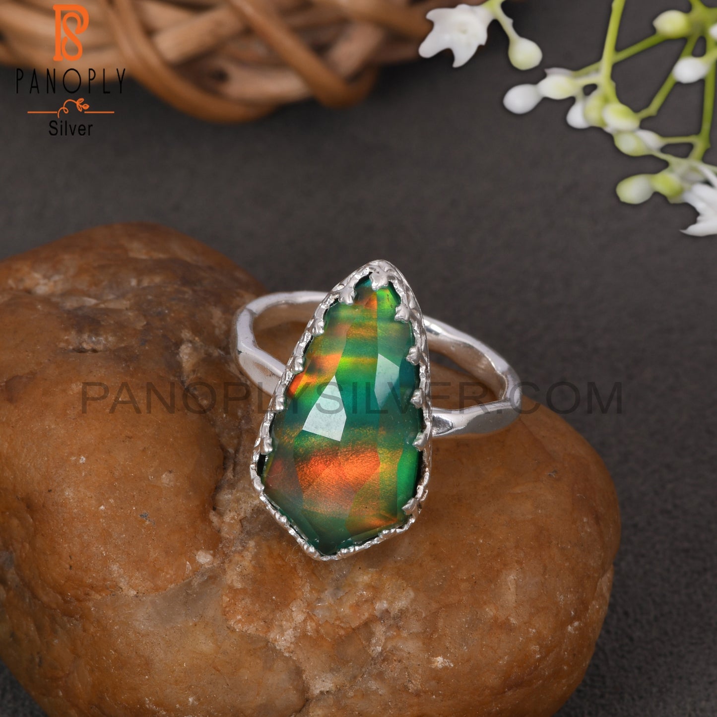 Aurora Opal Green 925 Sterling Silver Rings
