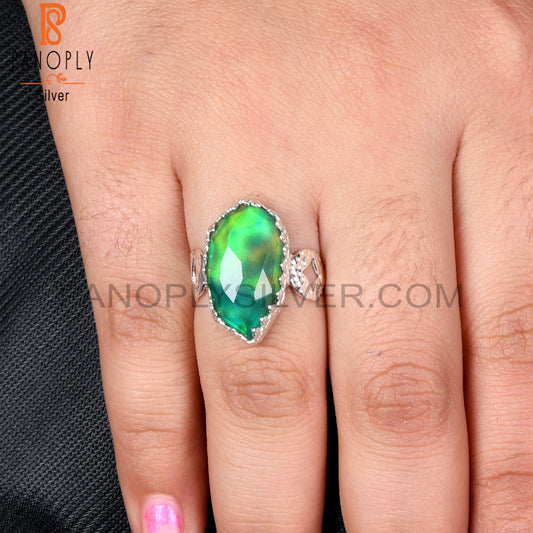 Aurora Opal Green Fancy Unique 925 Sterling Silver Rings