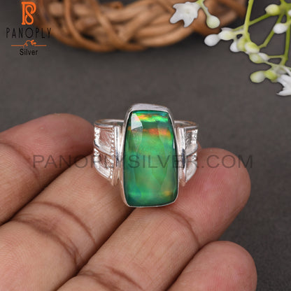 Aurora Opal Green Fancy 925 Sterling Silver Rings Gift
