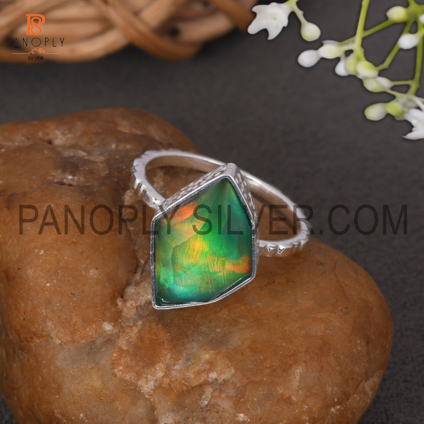 925 Sterling Silver Gems Jewelry For Girls Aurora Opal Green Ring