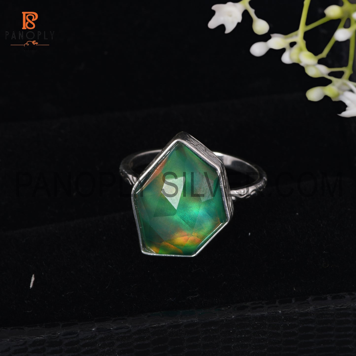 925 Sterling Silver Gems Jewelry For Women  Opal Green Ring