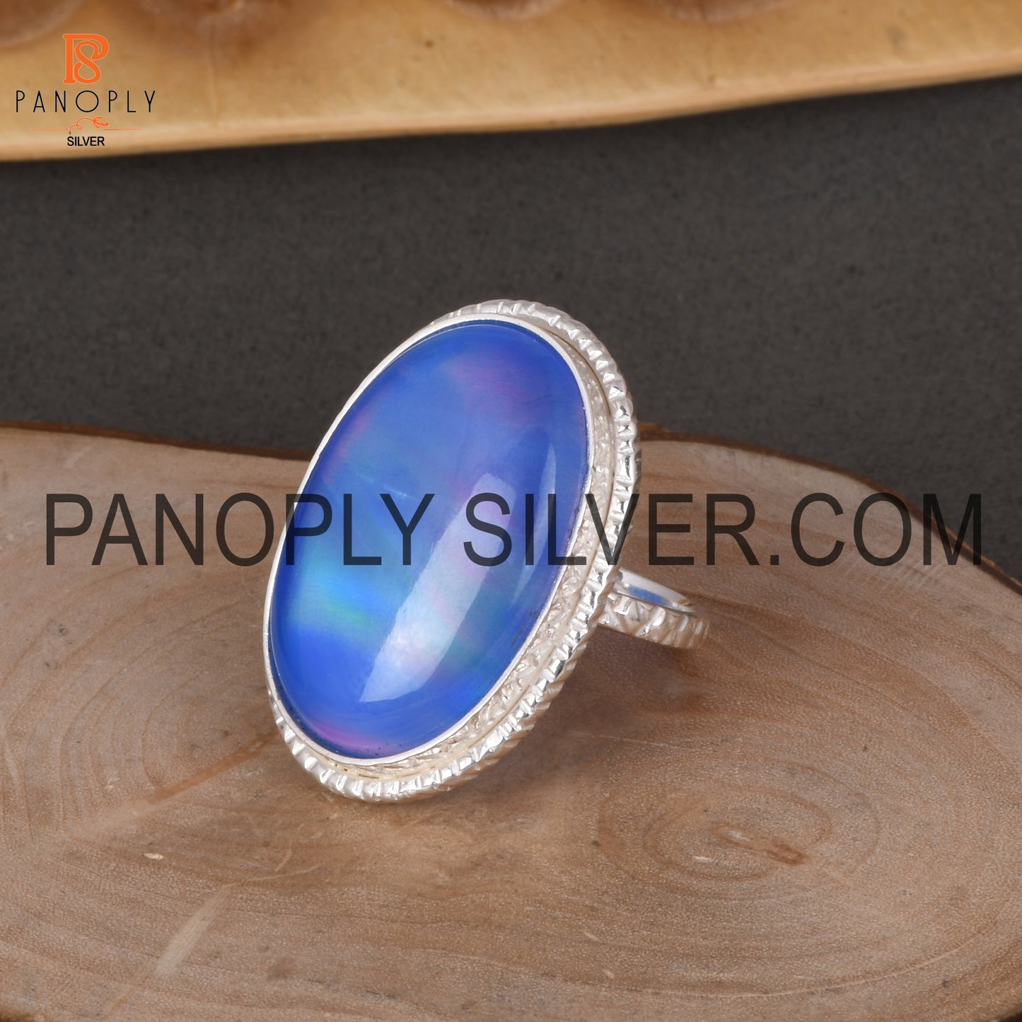 Oval Aurora Opal Blue Doublet 925 Women Rings