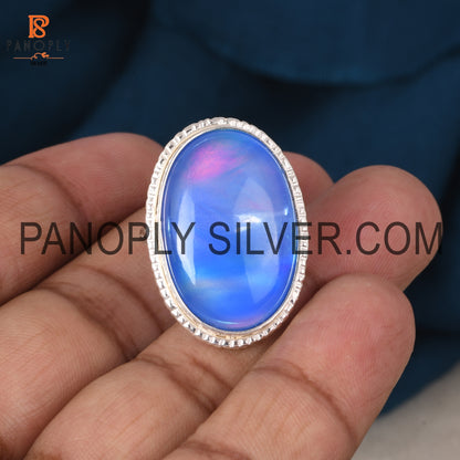 Oval Aurora Opal Blue Doublet 925 Women Rings