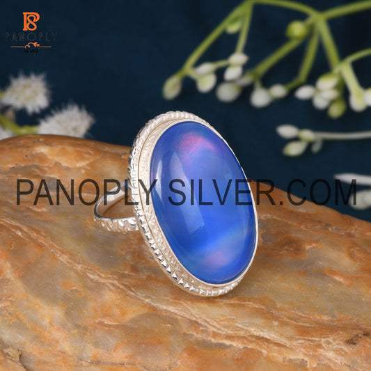 Oval Aurora Opal Blue Doublet 925 Women Rings