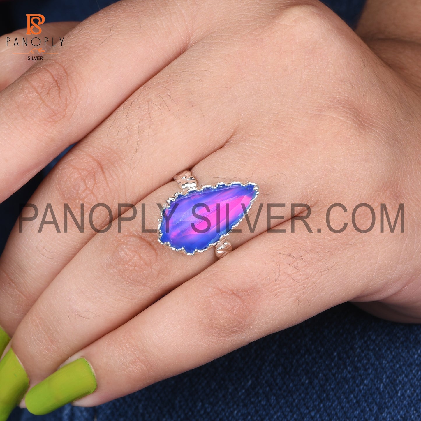 925 Silver Aurora Opal Blue Finger Ring For Girls