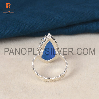 925 Silver Aurora Opal Blue Finger Ring For Girls