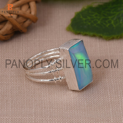 Triple Band Baguette Shape Opal Sky Doublet 925 Ring