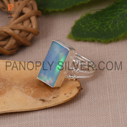 Triple Band Baguette Shape Opal Sky Doublet 925 Ring