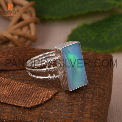 Triple Band Baguette Shape Opal Sky Doublet 925 Ring