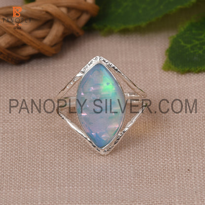 Split Band Aurora Opal Sky Doublet 925 Silver Fancy Ring