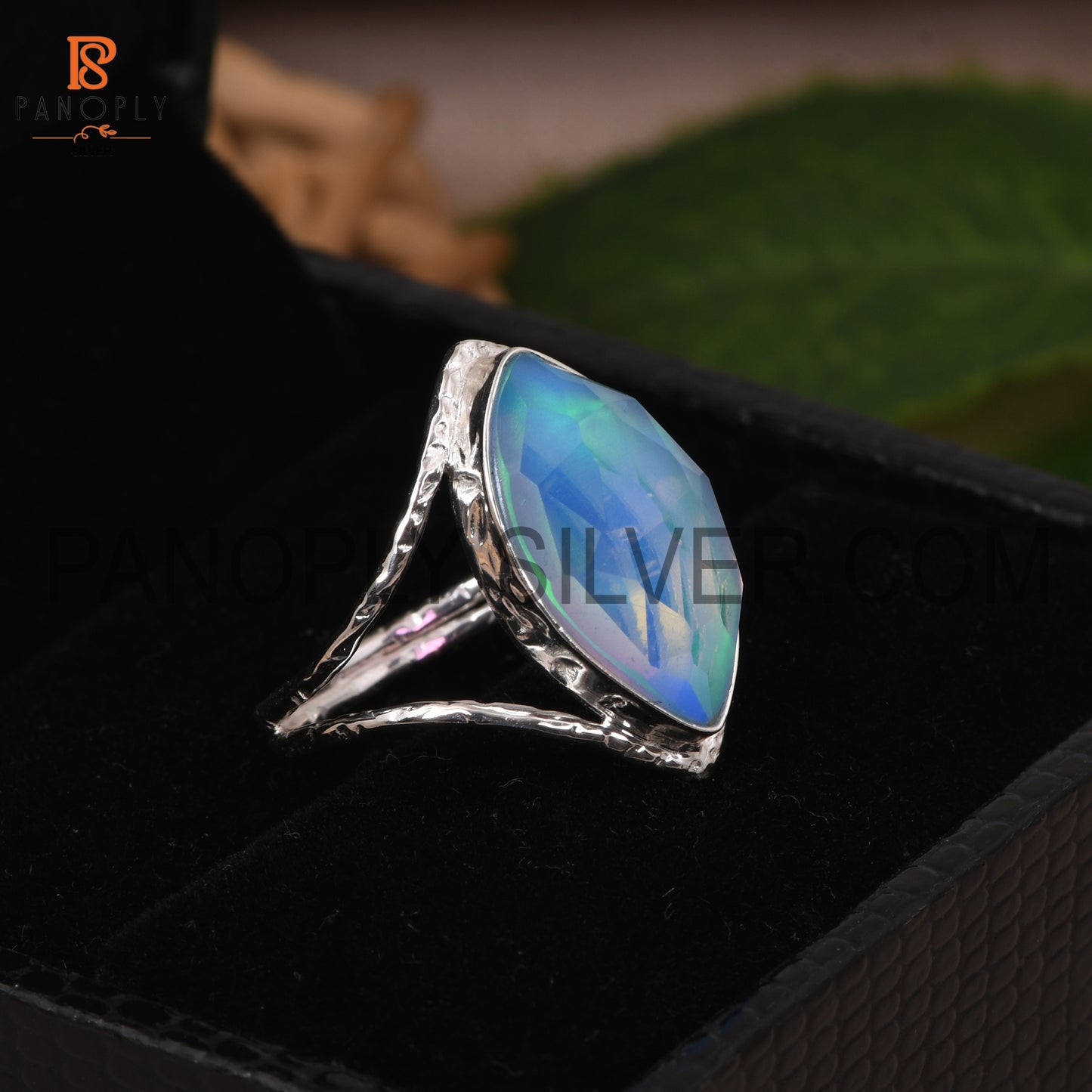 Split Band Aurora Opal Sky Doublet 925 Silver Fancy Ring