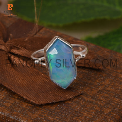 Aurora Opal Sky Stone Long Hexagon Engagement Ring