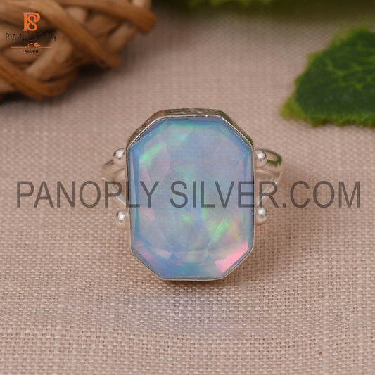 Octagon Shape Split Band Opal Sky Doublet Silver Ring