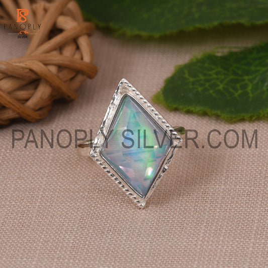 Diamond Shape Aurora Opal Sky 925 Silver Ring for Women