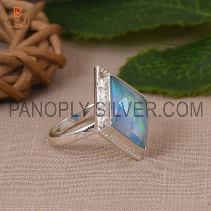 Diamond Shape Aurora Opal Sky 925 Silver Ring for Women