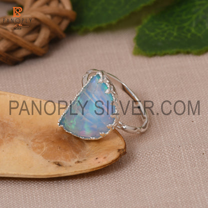 Elegant D Shape Aurora Opal Sky 925 Silver Ring for Women