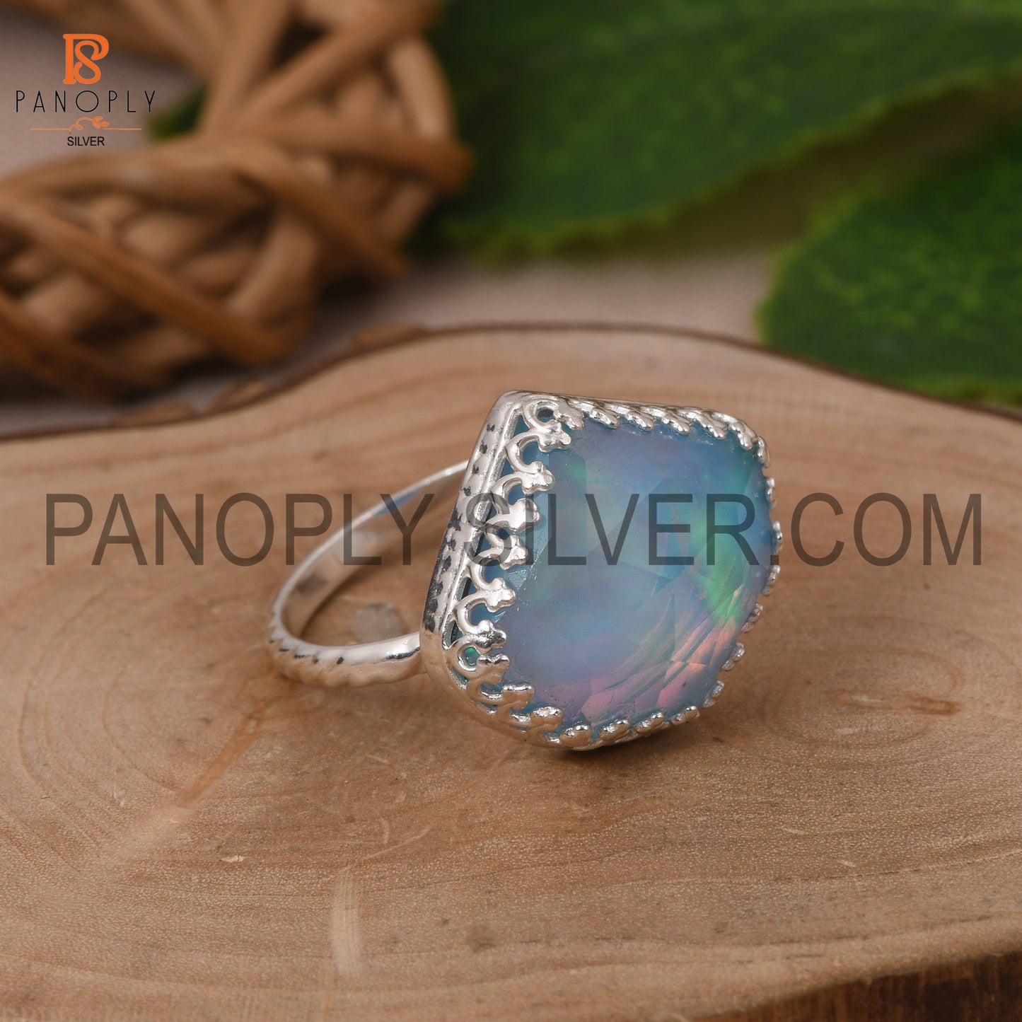Rope Band Aurora Opal Sky Gemstone 925 Silver Ring