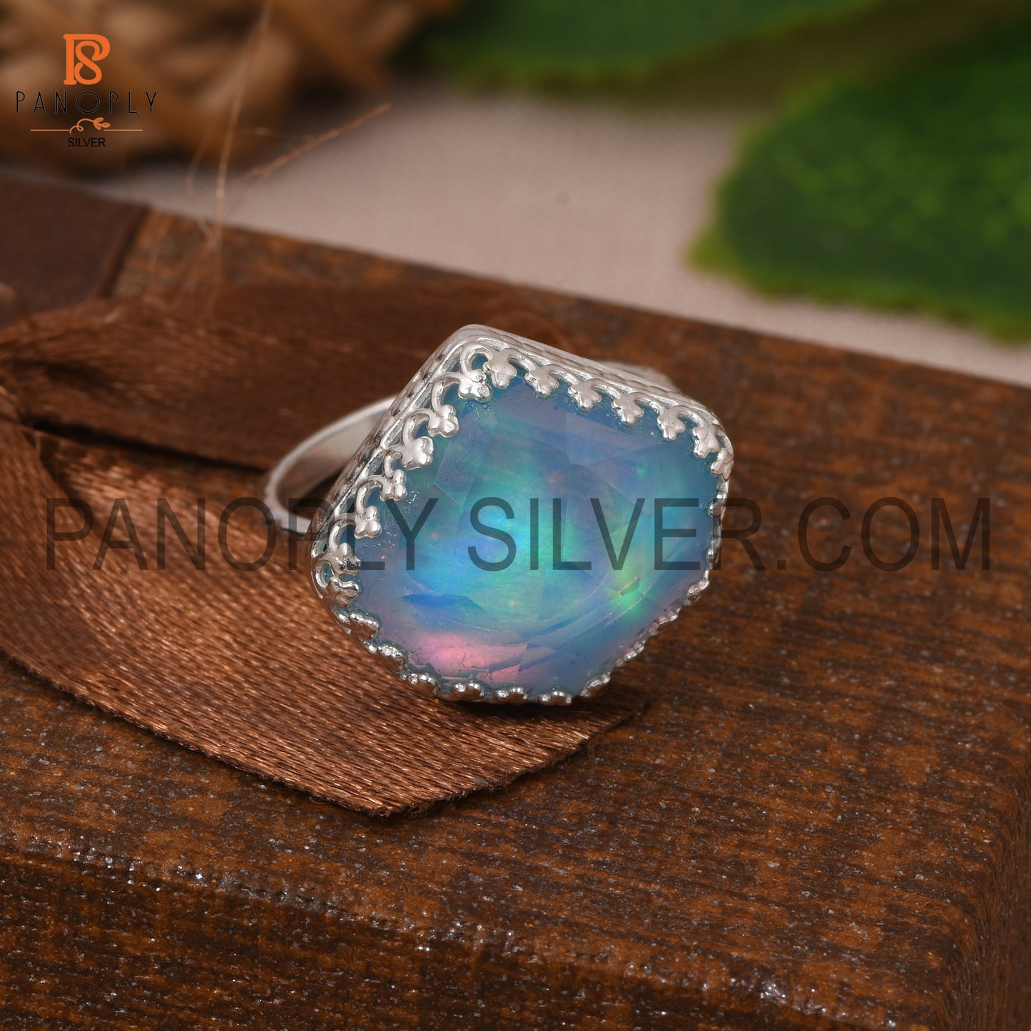 Rope Band Aurora Opal Sky Gemstone 925 Silver Ring