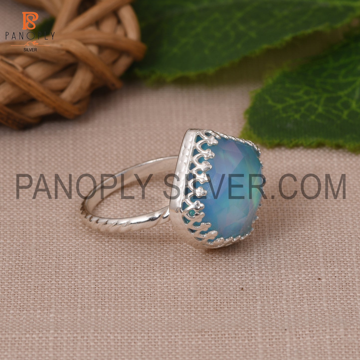 Rope Band Aurora Opal Sky Gemstone 925 Silver Ring