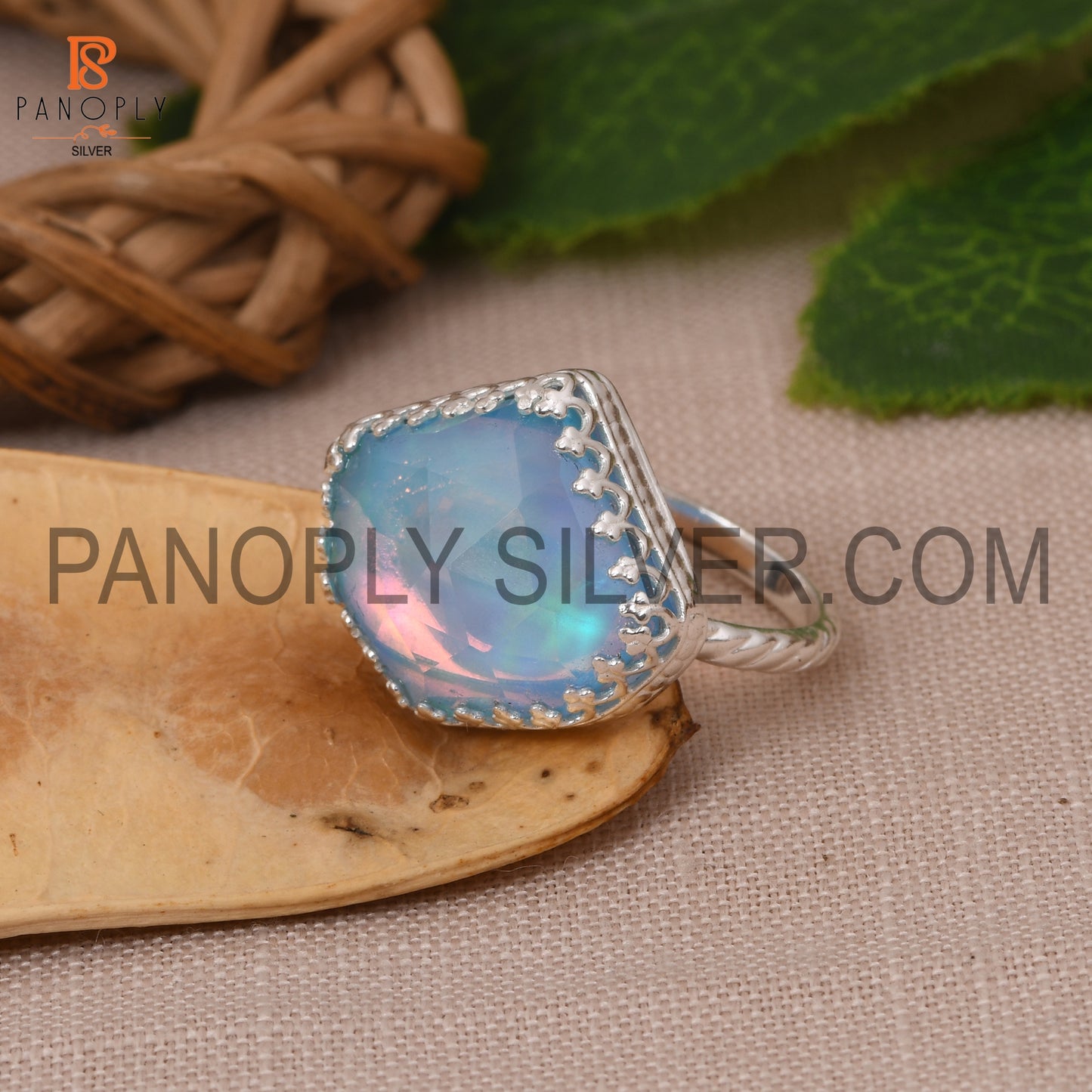 Rope Band Aurora Opal Sky Gemstone 925 Silver Ring