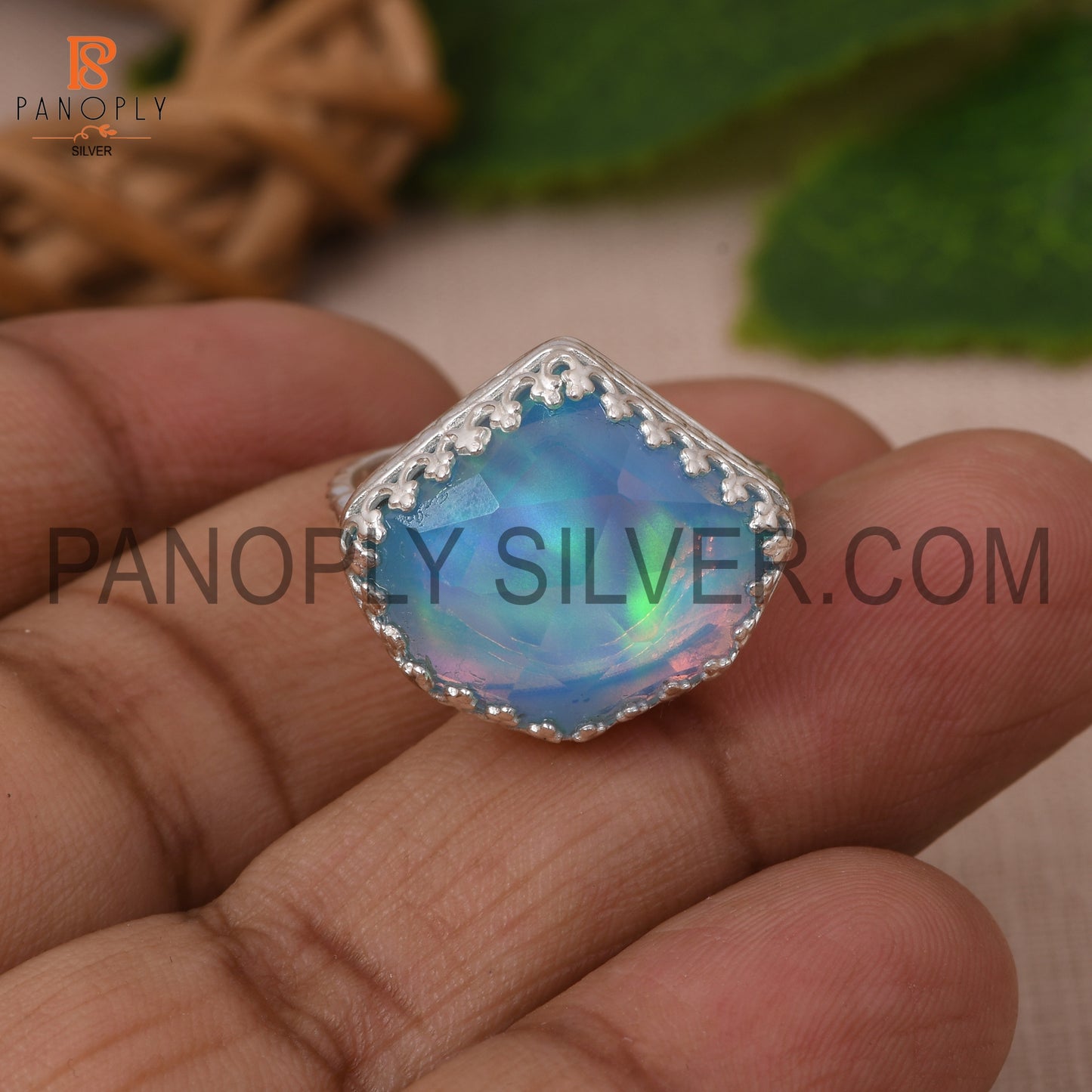 Rope Band Aurora Opal Sky Gemstone 925 Silver Ring