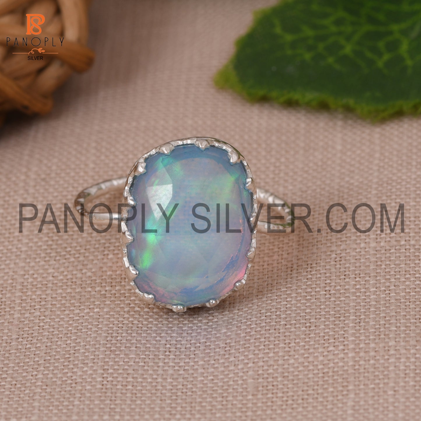 Hammered Band Unshape Opal Sky Doublet 925 Ring